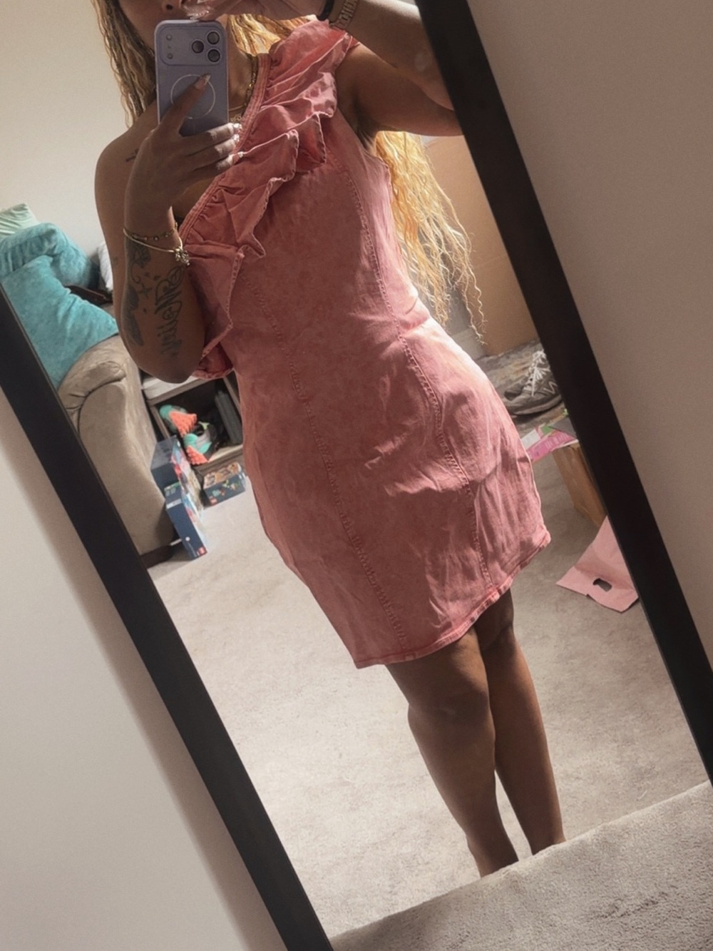Pink One-Shoulder Ruffle Dress - Picture 2 of 8